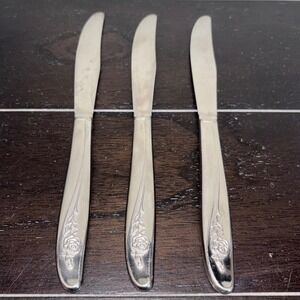Vintage | Oneida‎ | MY ROSE Pattern | Stainless Steel Dinner Knives | Set of 3